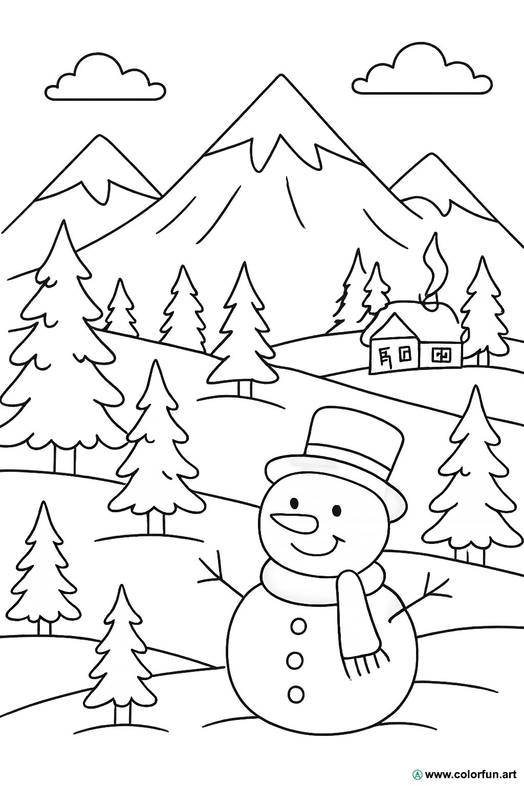 desenhos para colorir neve montanhas
