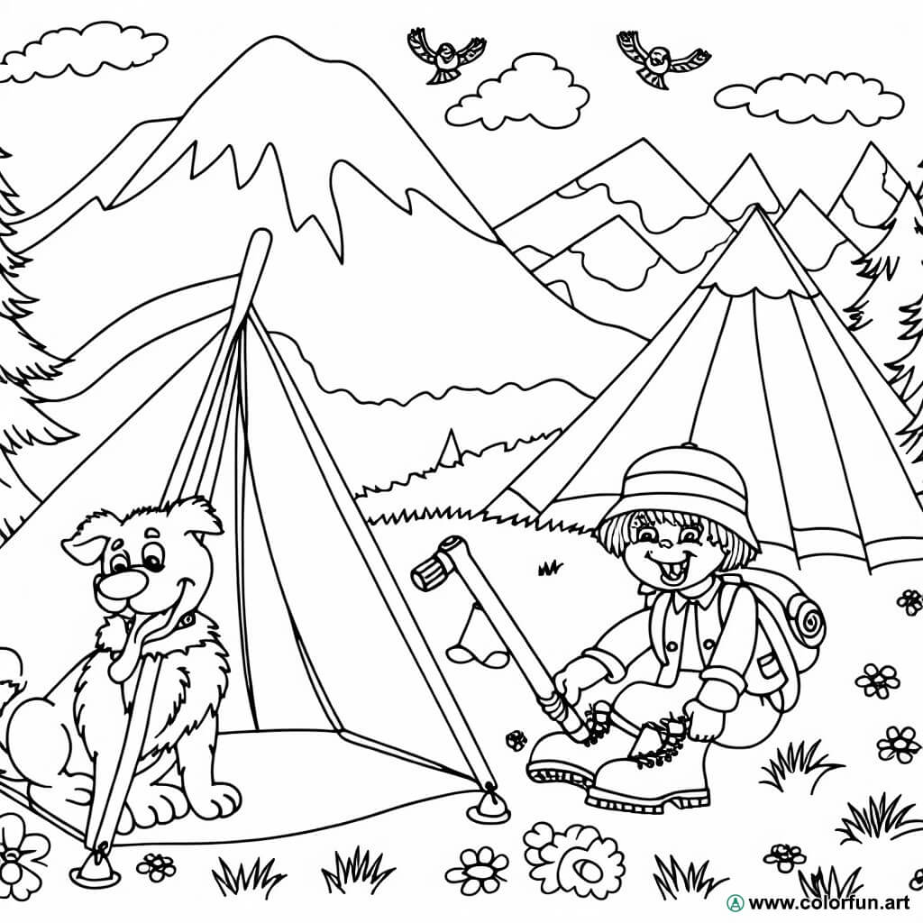 desenhos para colorir camping montanha