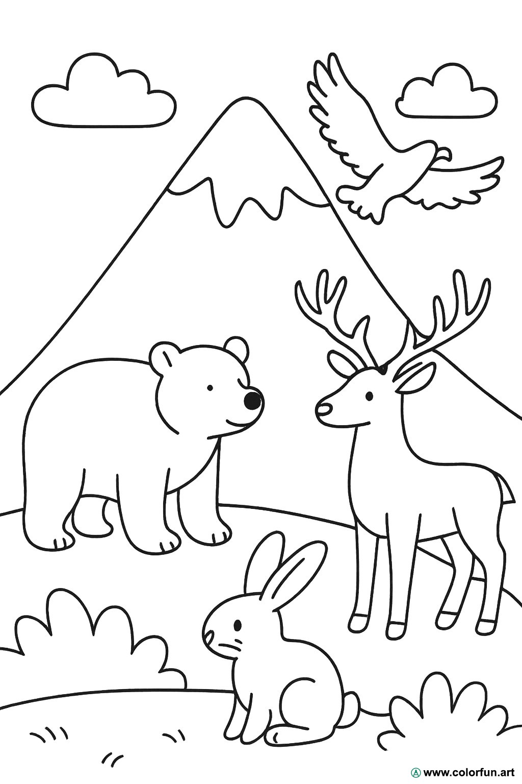 desenhos para colorir montanha animais selvagens
