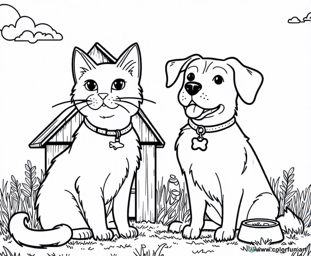 desenhos para colorir gato e cachorro realista