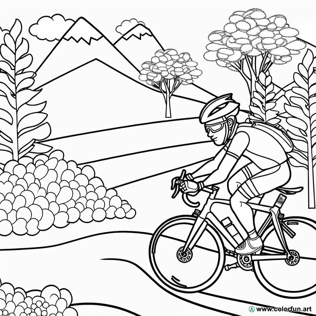 desenhos para colorir ciclista estrada de montanha