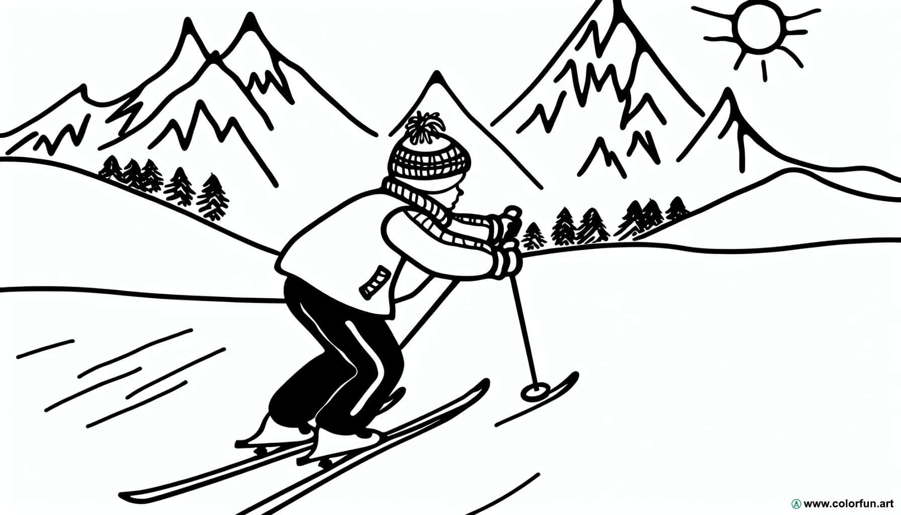 desenhos para colorir esqui montanha