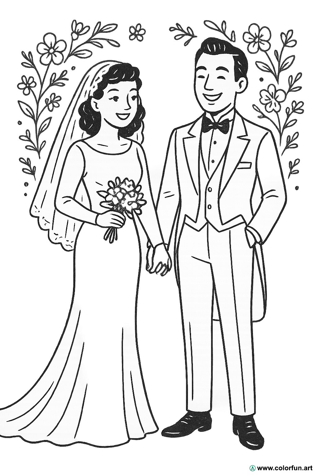 desenhos para colorir casamento vintage