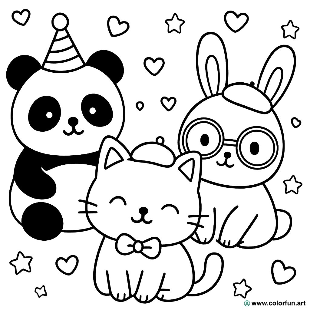 Desenhos para colorir de animais kawaii com tema Para Baixar ou ...