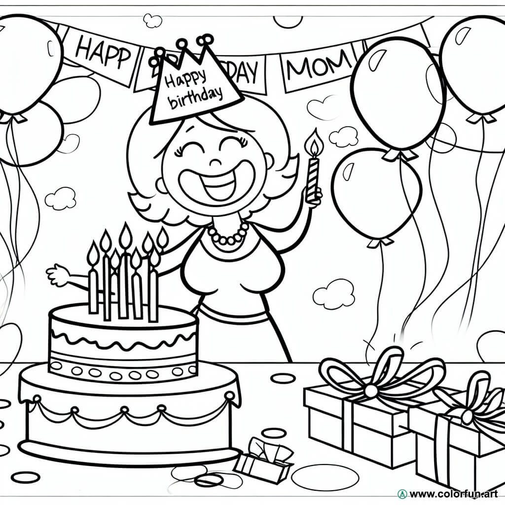 Desenhos para colorir para o feliz aniversário da mamãe Para Baixar ou ...