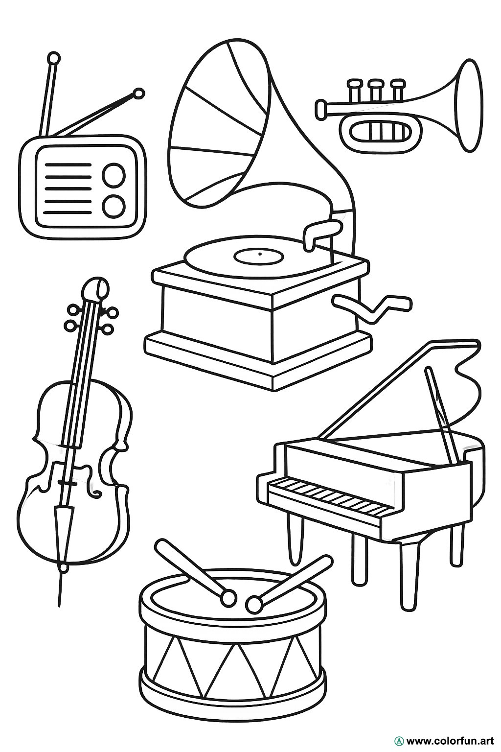 desenhos para colorir instrumentos de música vintage