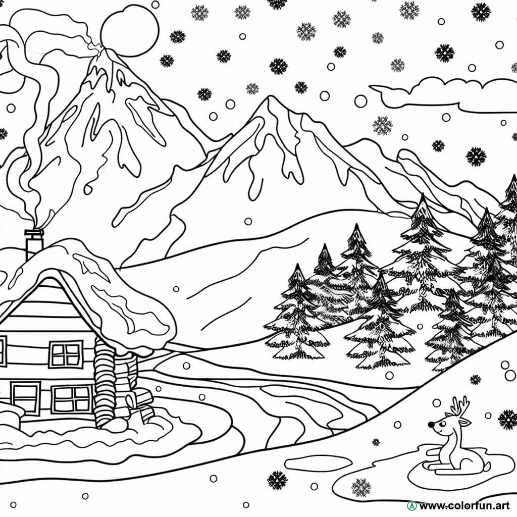 desenhos para colorir neve montanha